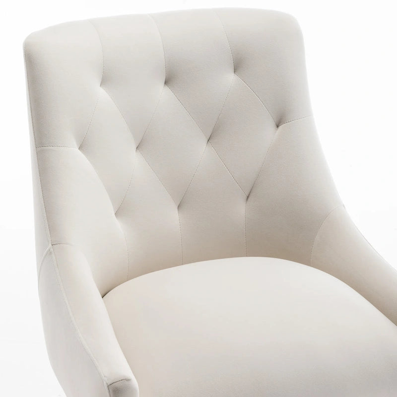 SEYNAR Modern Boucle Velvet Upholstered Accent Dining Chair Set of 2 Tufted Back Armless Chair with Golden Legs