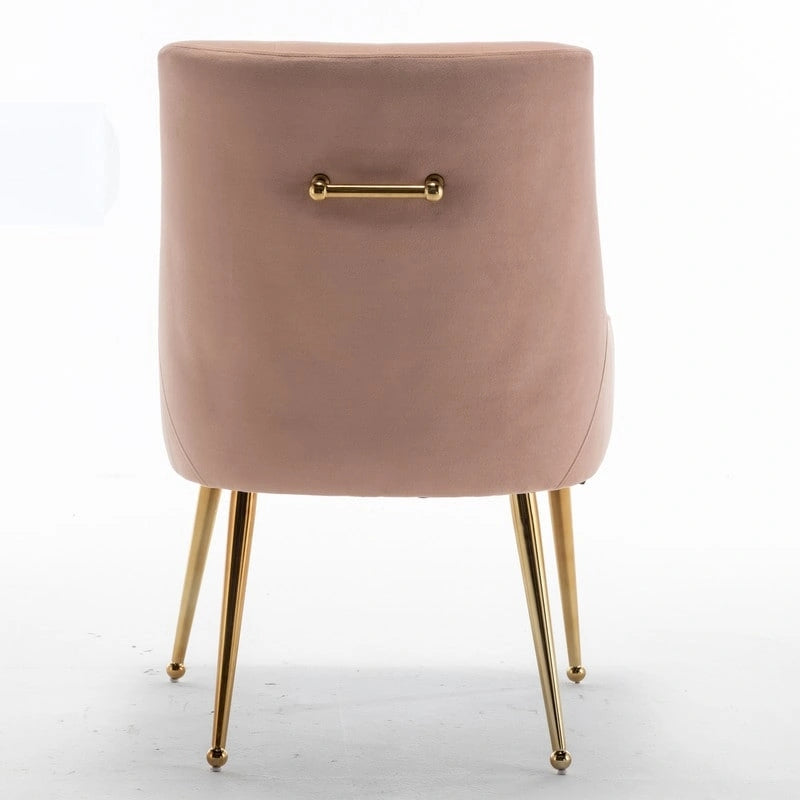 SEYNAR Modern Boucle Velvet Upholstered Accent Dining Chair Set of 2 Tufted Back Armless Chair with Golden Legs