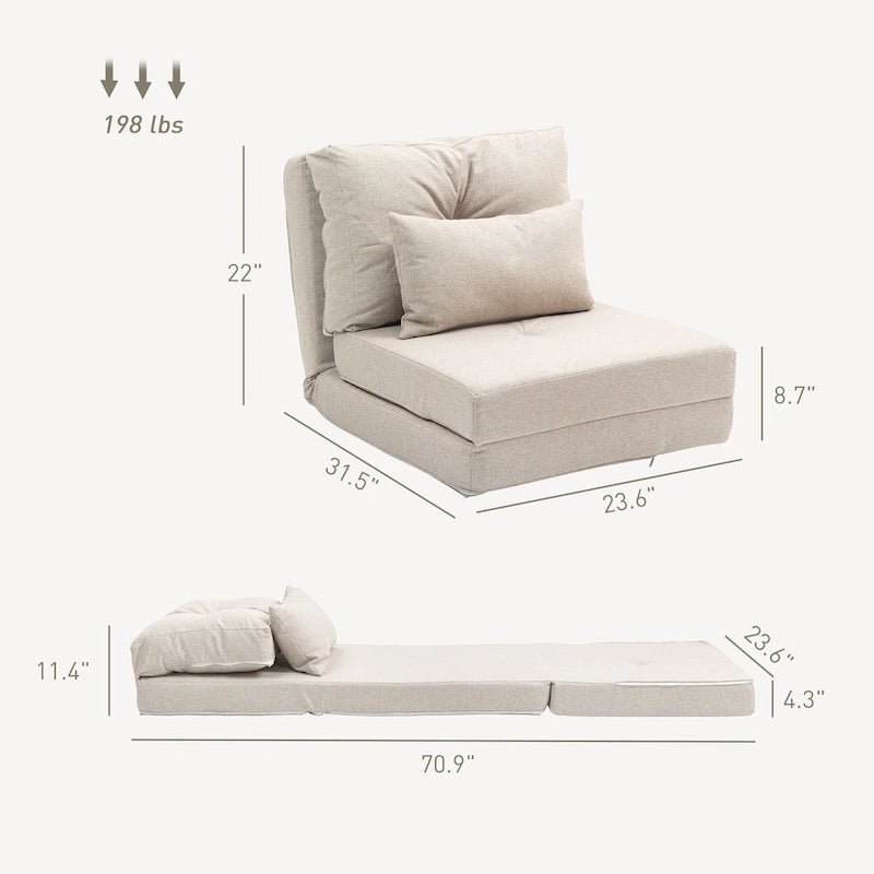 HOMCOM Convertible Flip Folding Upholstered Chair, Floor Lazy Sofa Bed