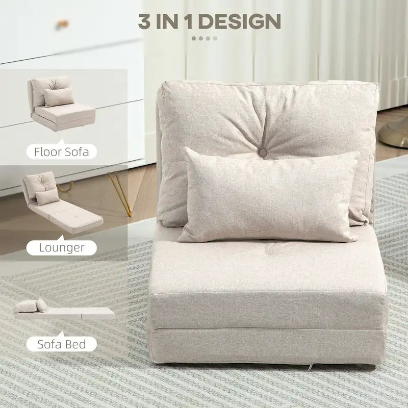 HOMCOM Convertible Flip Folding Upholstered Chair, Floor Lazy Sofa Bed