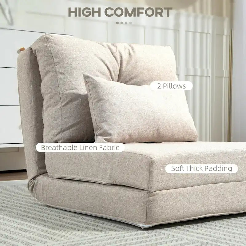 HOMCOM Convertible Flip Folding Upholstered Chair, Floor Lazy Sofa Bed