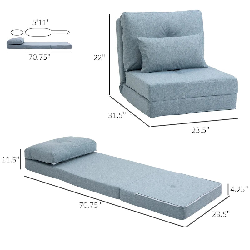 HOMCOM Convertible Flip Folding Upholstered Chair, Floor Lazy Sofa Bed