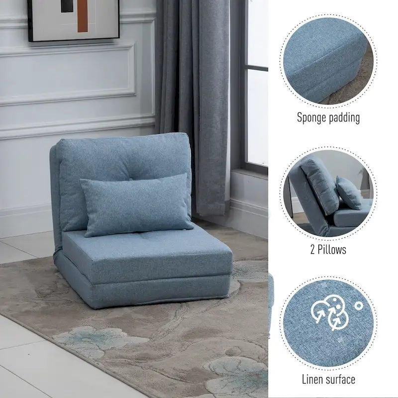 HOMCOM Convertible Flip Folding Upholstered Chair, Floor Lazy Sofa Bed