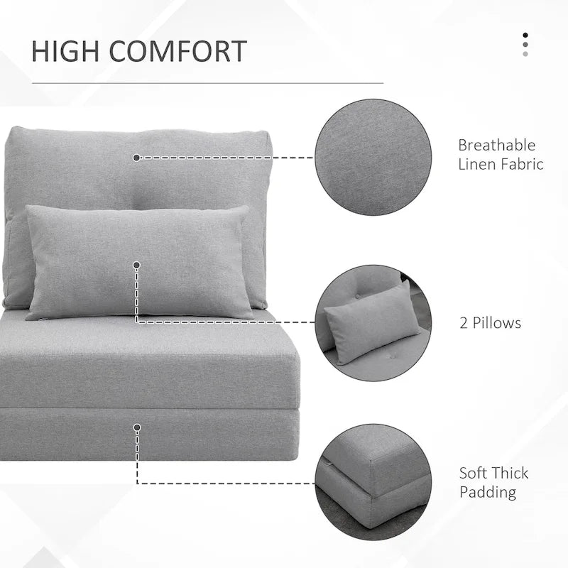 HOMCOM Convertible Flip Folding Upholstered Chair, Floor Lazy Sofa Bed