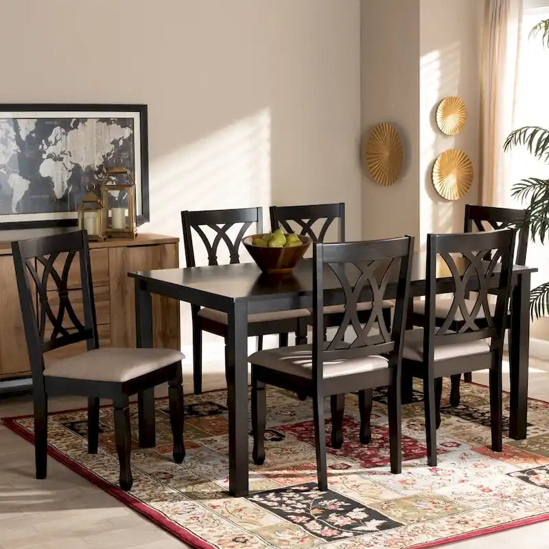 Reneau Modern and Contemporary Upholstered Wood 7-Piece Dining Set