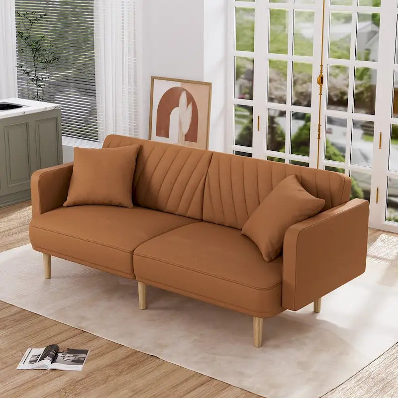 Upholstered Tufted Convertible Futon Sofa Bed, Velvet Sleeper Couch, 3 Seater Tufted Sofa with Adjustable Backrests