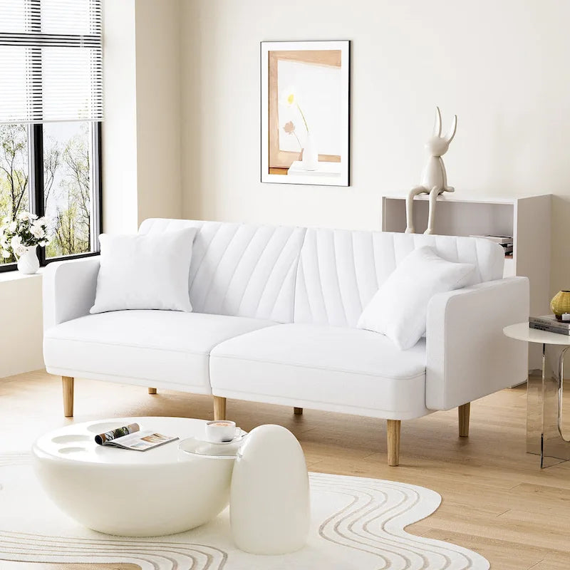Upholstered Tufted Convertible Futon Sofa Bed, Velvet Sleeper Couch, 3 Seater Tufted Sofa with Adjustable Backrests
