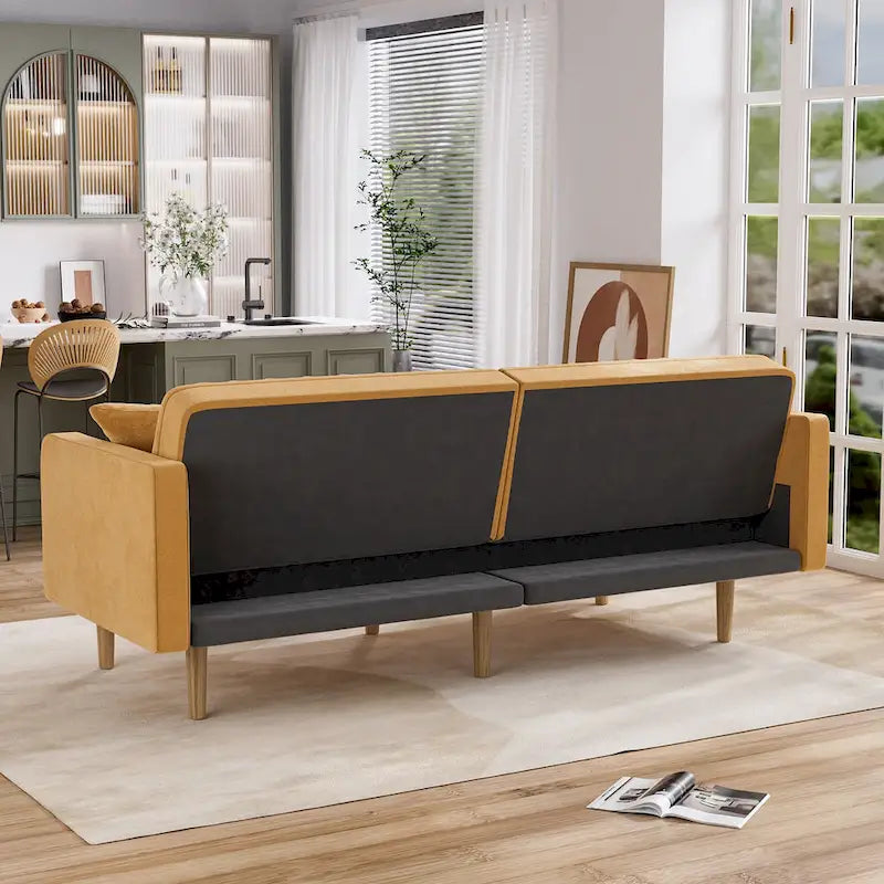 Upholstered Tufted Convertible Futon Sofa Bed, Velvet Sleeper Couch, 3 Seater Tufted Sofa with Adjustable Backrests