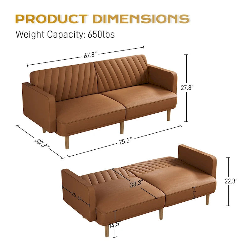 Upholstered Tufted Convertible Futon Sofa Bed, Velvet Sleeper Couch, 3 Seater Tufted Sofa with Adjustable Backrests