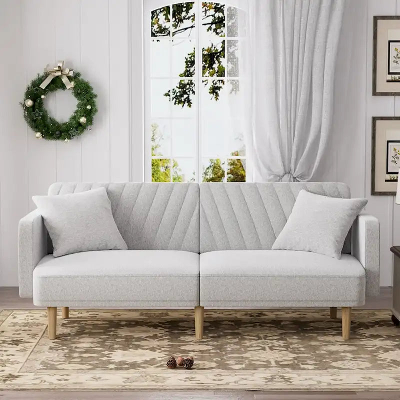 Upholstered Tufted Convertible Futon Sofa Bed, Velvet Sleeper Couch, 3 Seater Tufted Sofa with Adjustable Backrests