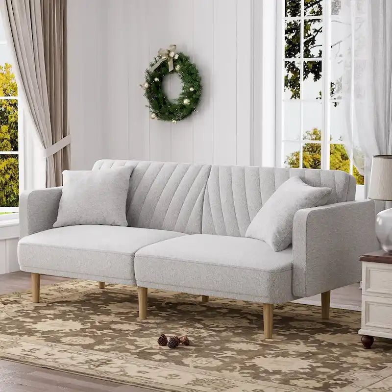 Upholstered Tufted Convertible Futon Sofa Bed, Velvet Sleeper Couch, 3 Seater Tufted Sofa with Adjustable Backrests