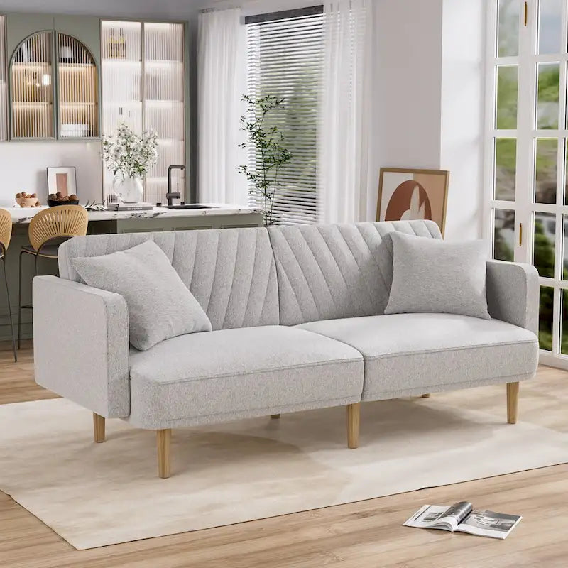 Upholstered Tufted Convertible Futon Sofa Bed, Velvet Sleeper Couch, 3 Seater Tufted Sofa with Adjustable Backrests