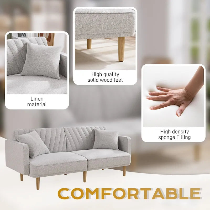 Upholstered Tufted Convertible Futon Sofa Bed, Velvet Sleeper Couch, 3 Seater Tufted Sofa with Adjustable Backrests