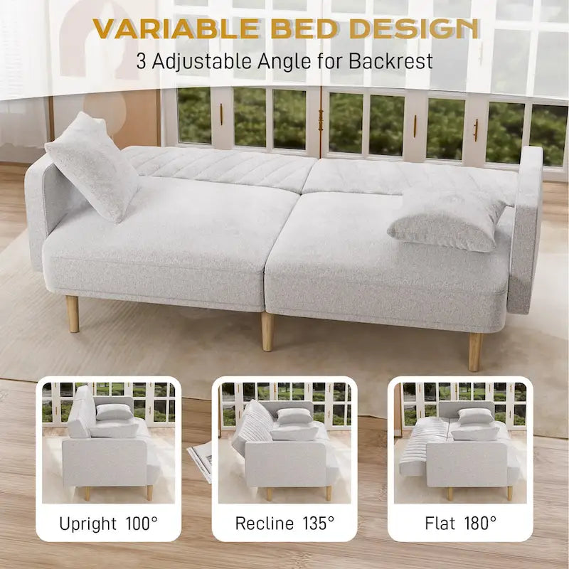 Upholstered Tufted Convertible Futon Sofa Bed, Velvet Sleeper Couch, 3 Seater Tufted Sofa with Adjustable Backrests