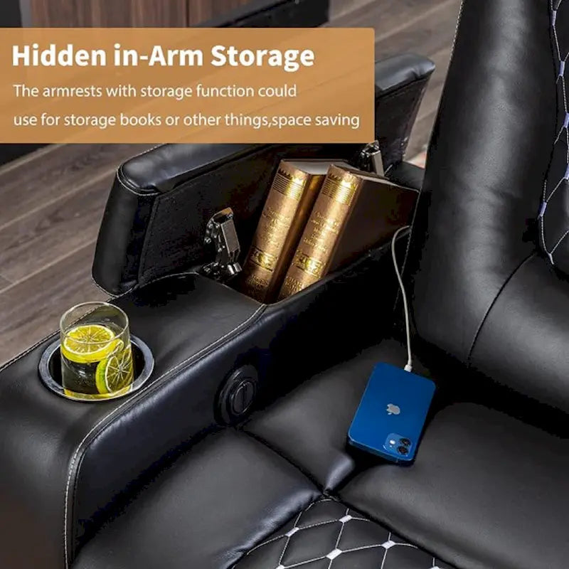Electric Home Theater Overstuffed Single Reclining Sofa with Hidden Arm Storage