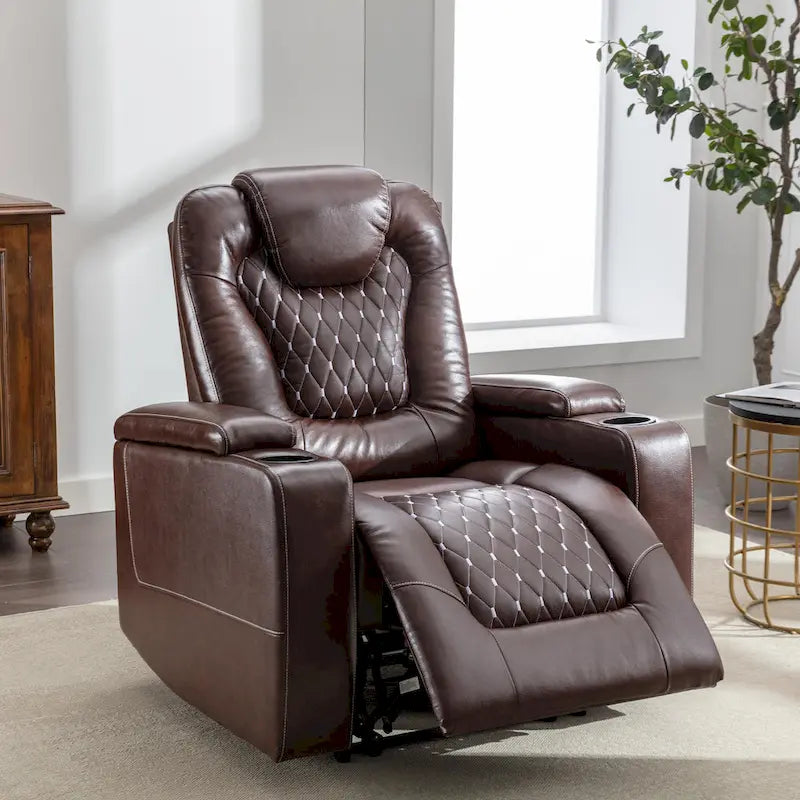 Electric Home Theater Overstuffed Single Reclining Sofa with Hidden Arm Storage
