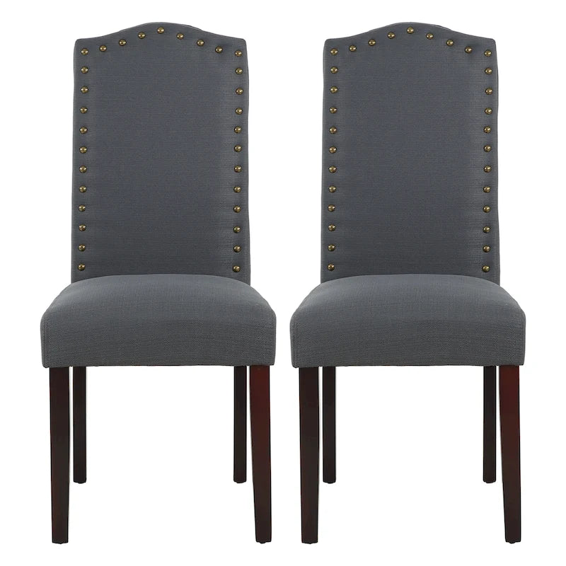 Fabric Upholstered Nailhead Trim Parson Dining Chairs Set of 2