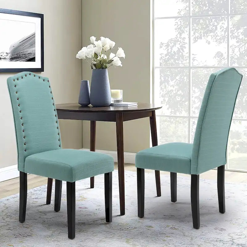 Fabric Upholstered Nailhead Trim Parson Dining Chairs Set of 2