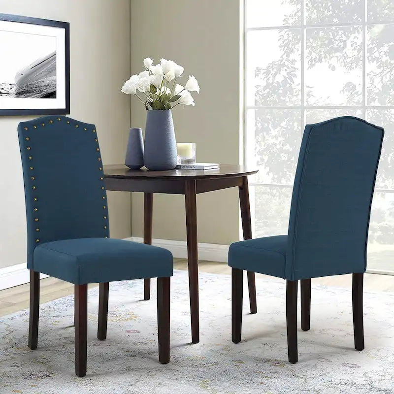 Fabric Upholstered Nailhead Trim Parson Dining Chairs Set of 2