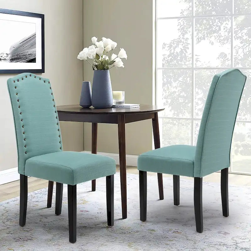 Fabric Upholstered Nailhead Trim Parson Dining Chairs Set of 2