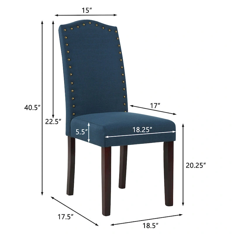 Fabric Upholstered Nailhead Trim Parson Dining Chairs Set of 2