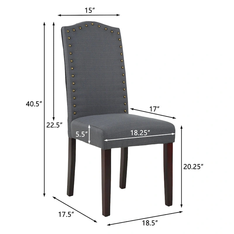 Fabric Upholstered Nailhead Trim Parson Dining Chairs Set of 2