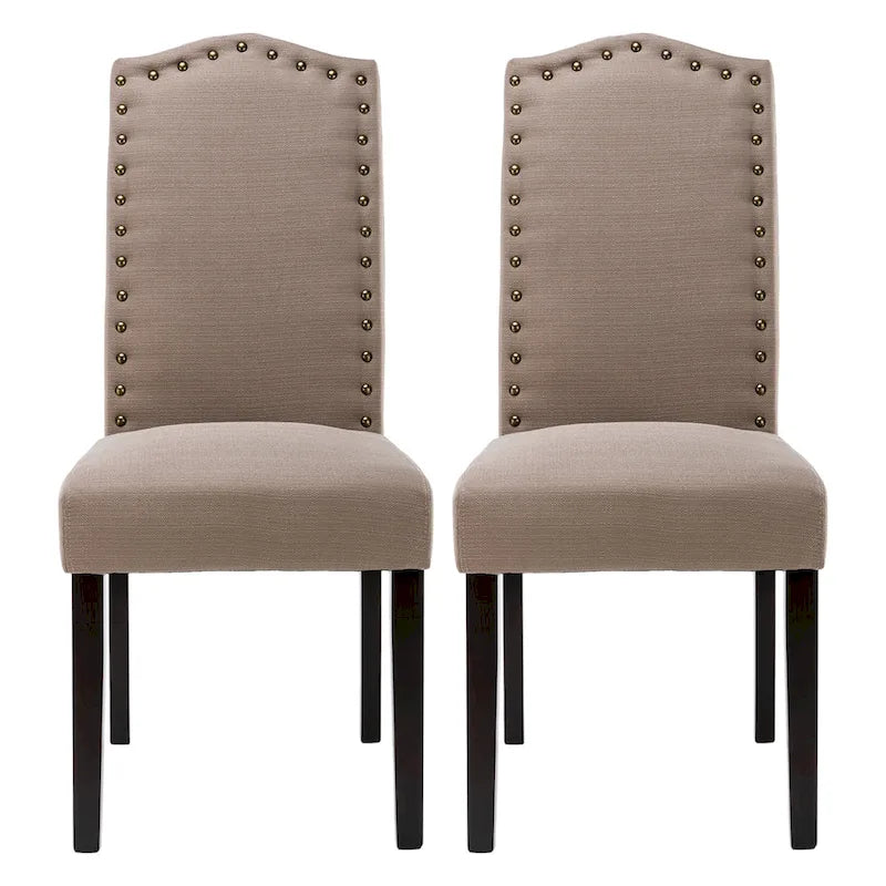 Fabric Upholstered Nailhead Trim Parson Dining Chairs Set of 2
