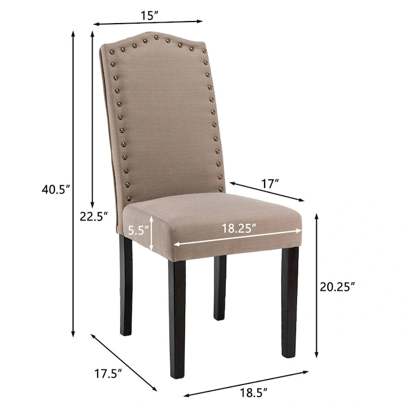 Fabric Upholstered Nailhead Trim Parson Dining Chairs Set of 2