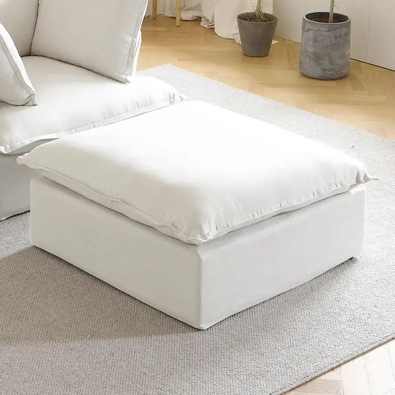 Modern Linen Upholstered Corner Sectional Sofa L-shaped Modular 5-Piece Couch with Ottoman