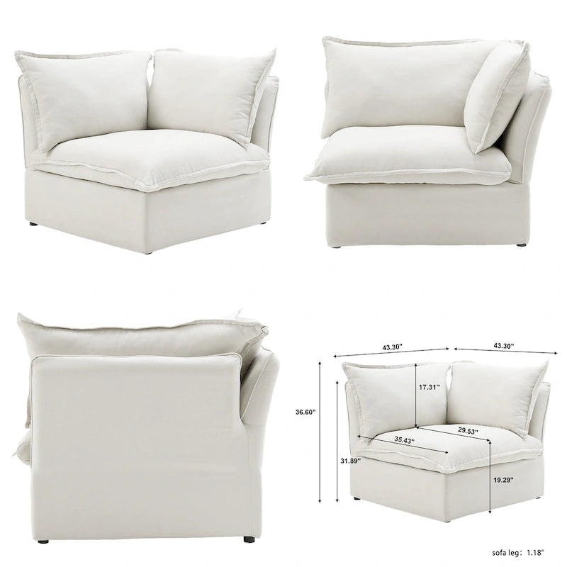 Modern Linen Upholstered Corner Sectional Sofa L-shaped Modular 5-Piece Couch with Ottoman
