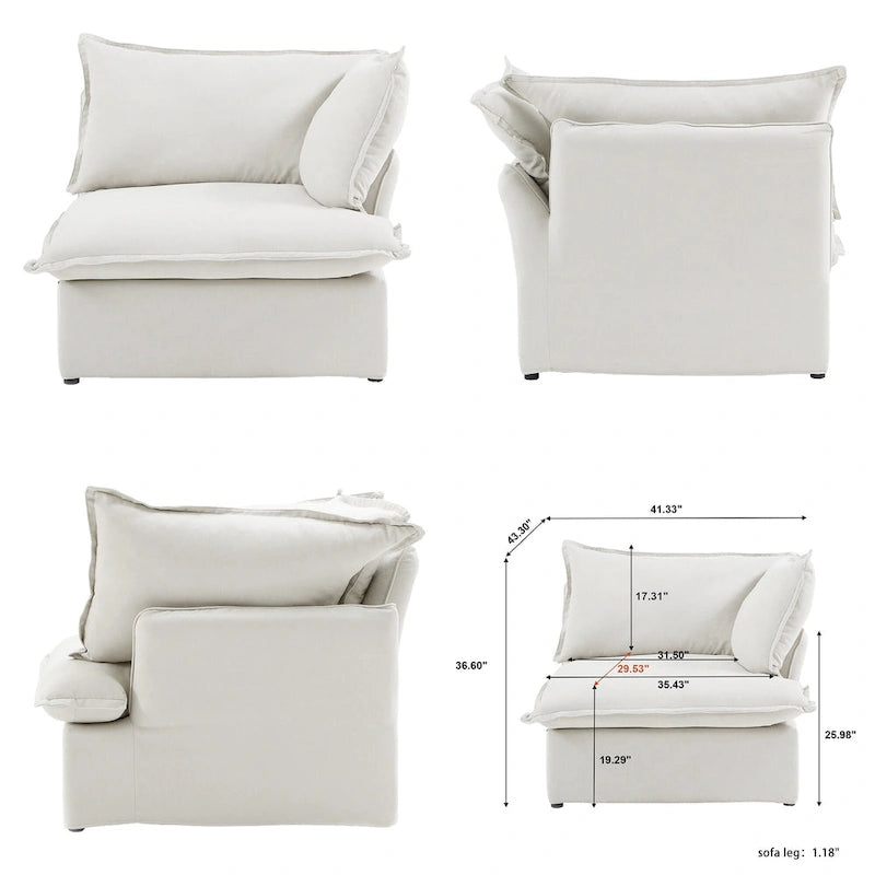 Modern Linen Upholstered Corner Sectional Sofa L-shaped Modular 5-Piece Couch with Ottoman