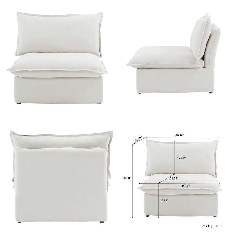 Modern Linen Upholstered Corner Sectional Sofa L-shaped Modular 5-Piece Couch with Ottoman