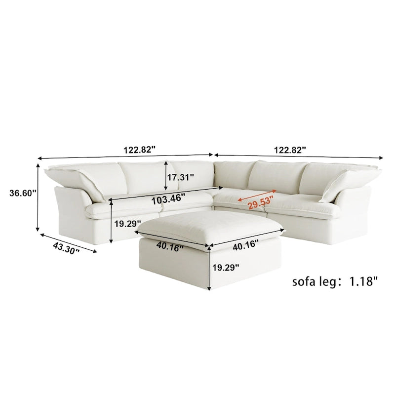 Modern Linen Upholstered Corner Sectional Sofa L-shaped Modular 5-Piece Couch with Ottoman