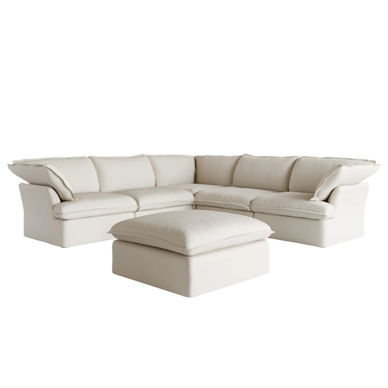Modern Linen Upholstered Corner Sectional Sofa L-shaped Modular 5-Piece Couch with Ottoman
