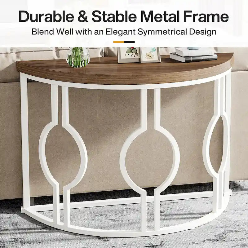 Half Moon Console Table for Entryway, Semi Circle Sofa Table with Geometric Base