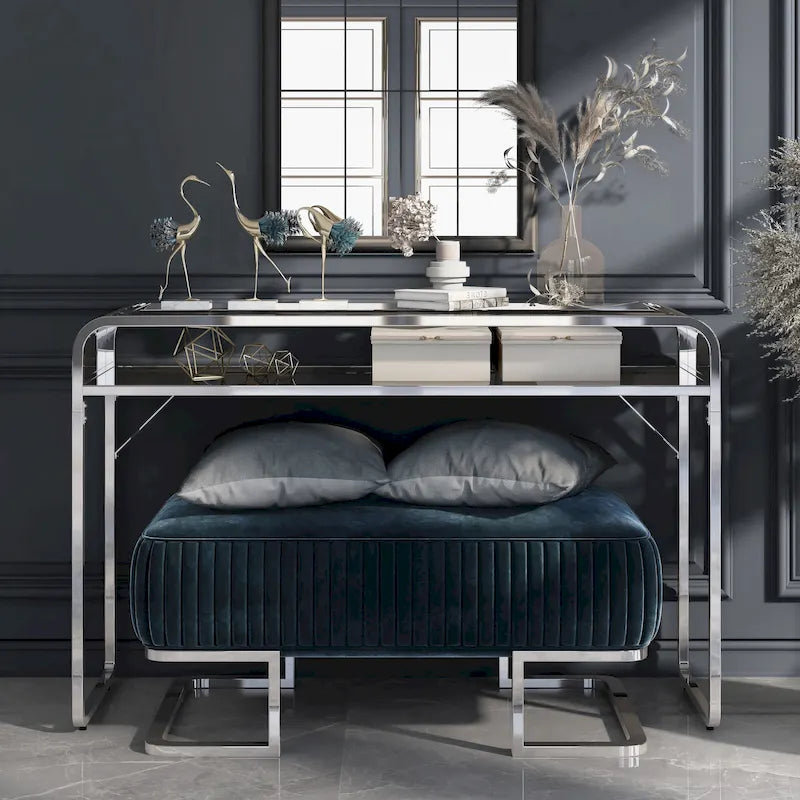 Watler Contemporary 46-inch Glass Top 1-Shelf Sofa Table by Furniture of America