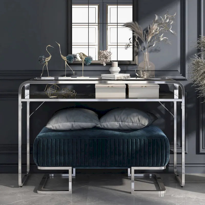 Watler Contemporary 46-inch Glass Top 1-Shelf Sofa Table by Furniture of America