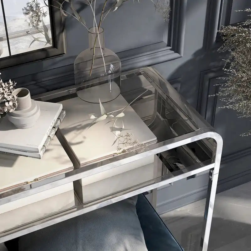 Watler Contemporary 46-inch Glass Top 1-Shelf Sofa Table by Furniture of America