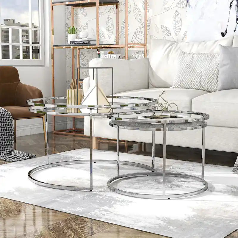 Elema Glam Chrome Glass Top 2-Piece Nesting Tables Set by Furniture of America