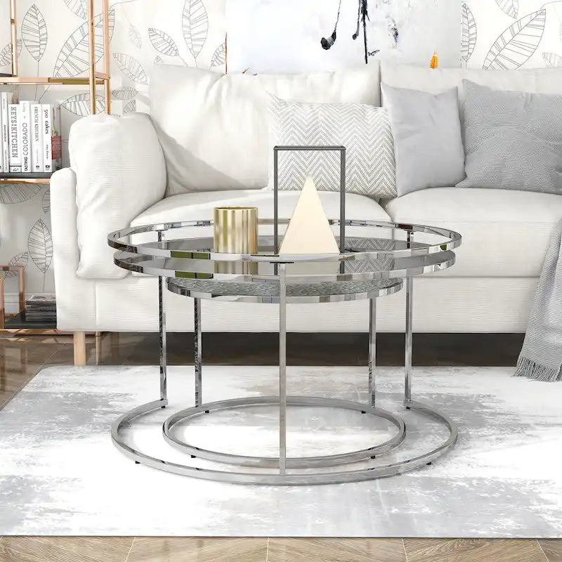 Elema Glam Chrome Glass Top 2-Piece Nesting Tables Set by Furniture of America