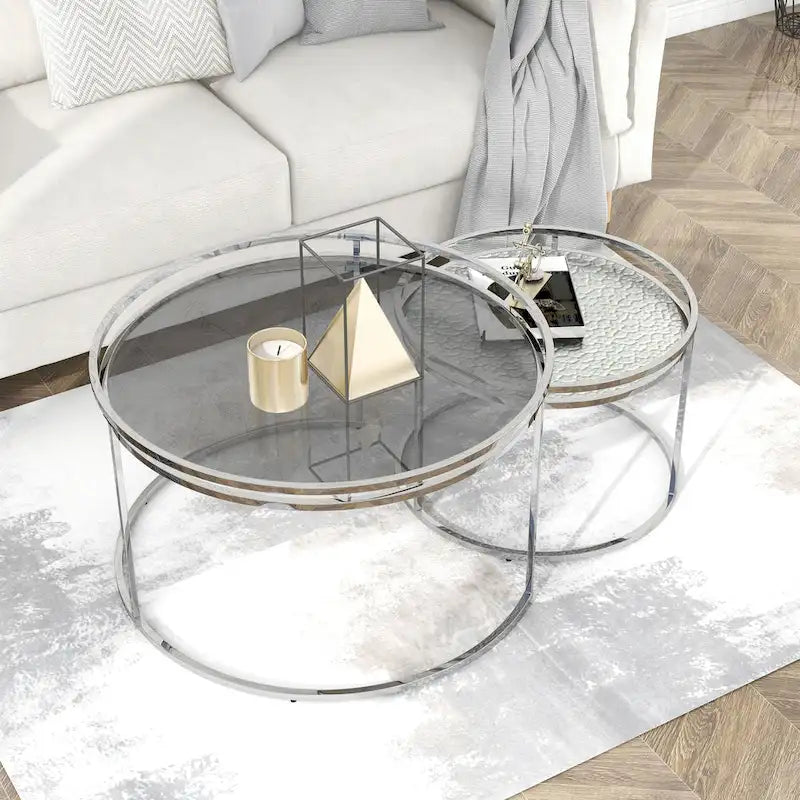 Elema Glam Chrome Glass Top 2-Piece Nesting Tables Set by Furniture of America