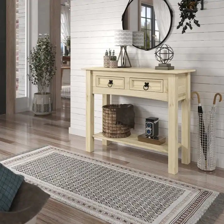 Wood Hall Table Console 2 Drawers Corona