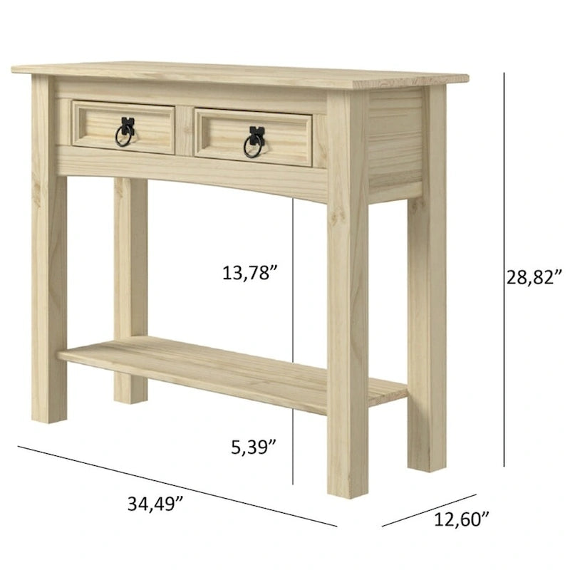 Wood Hall Table Console 2 Drawers Corona