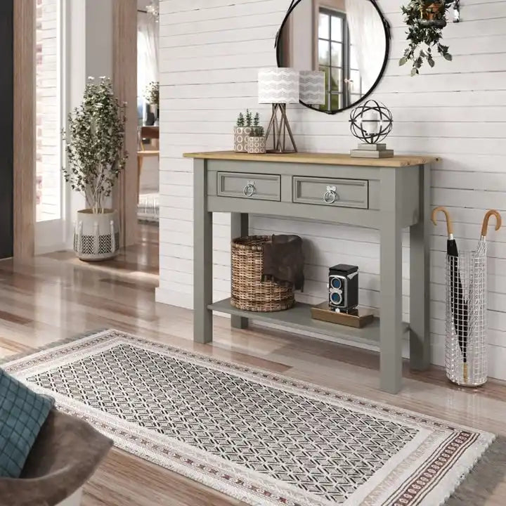Wood Hall Table Console 2 Drawers Corona