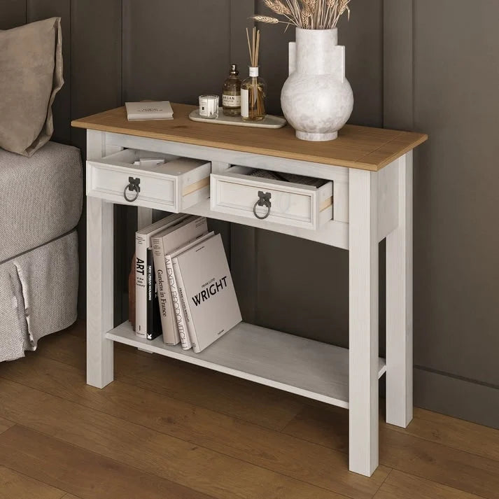 Wood Hall Table Console 2 Drawers Corona