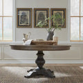 Americana Farmhouse Pedestal Table for Dining Room Oak Wood Top