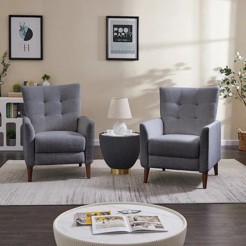 Aurora Modern Manual Recliner Set of 2 with Solid Wooden Legs