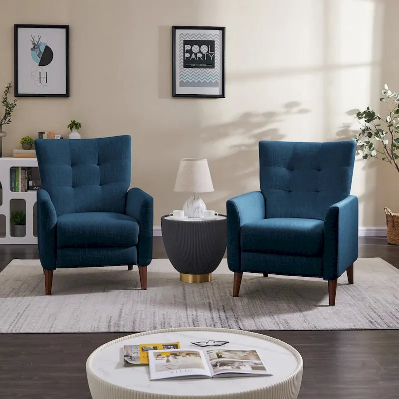 Aurora Modern Manual Recliner Set of 2 with Solid Wooden Legs