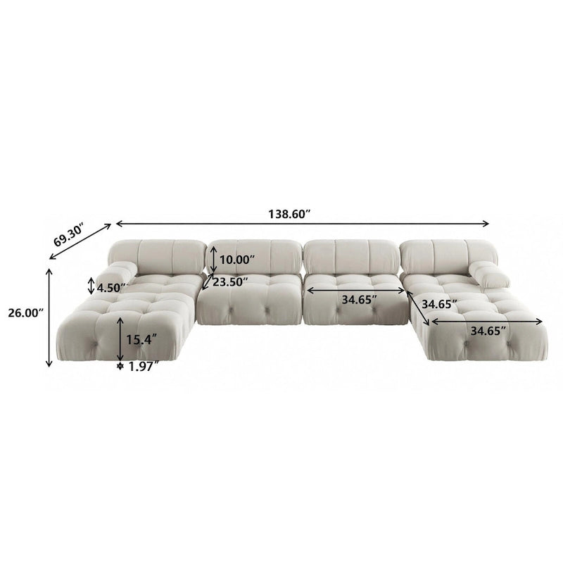 U-shaped Velvet Upholstery Sectional Modern Modular Couch