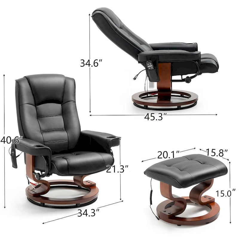 AVAWING Recliner Chair with Ottoman Vibration Massage Swivel